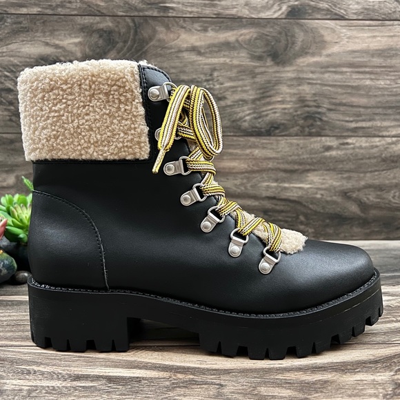 NIB Steve Madden Aniko Faux Fur Lace Up Faux Leather Winter Combat Boots - Picture 5 of 13
